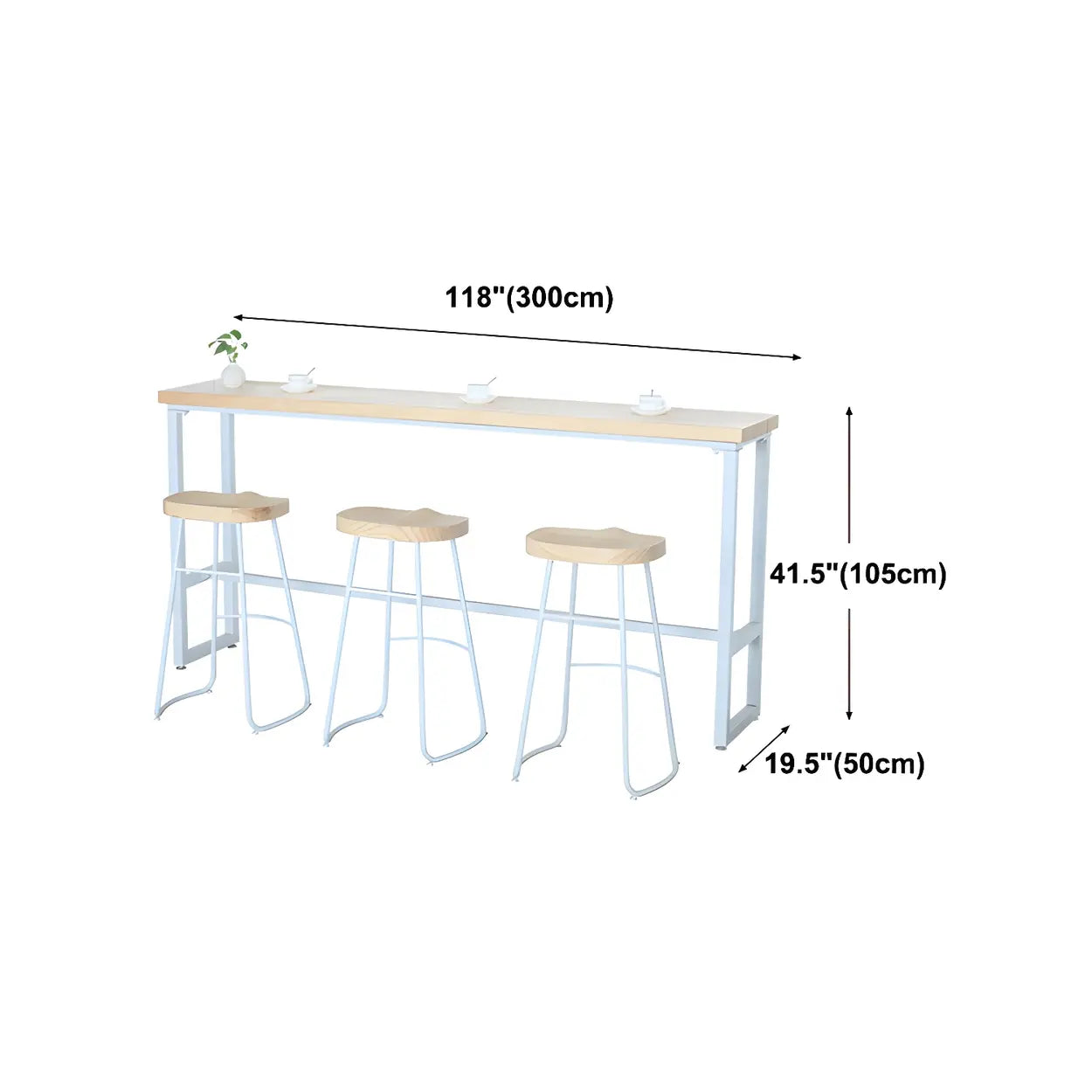 Natural Wood Long Bar Table with Footrest — Table Only