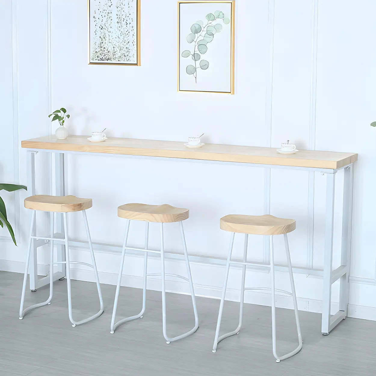 Natural Wood Long Bar Table with Footrest — Table Only