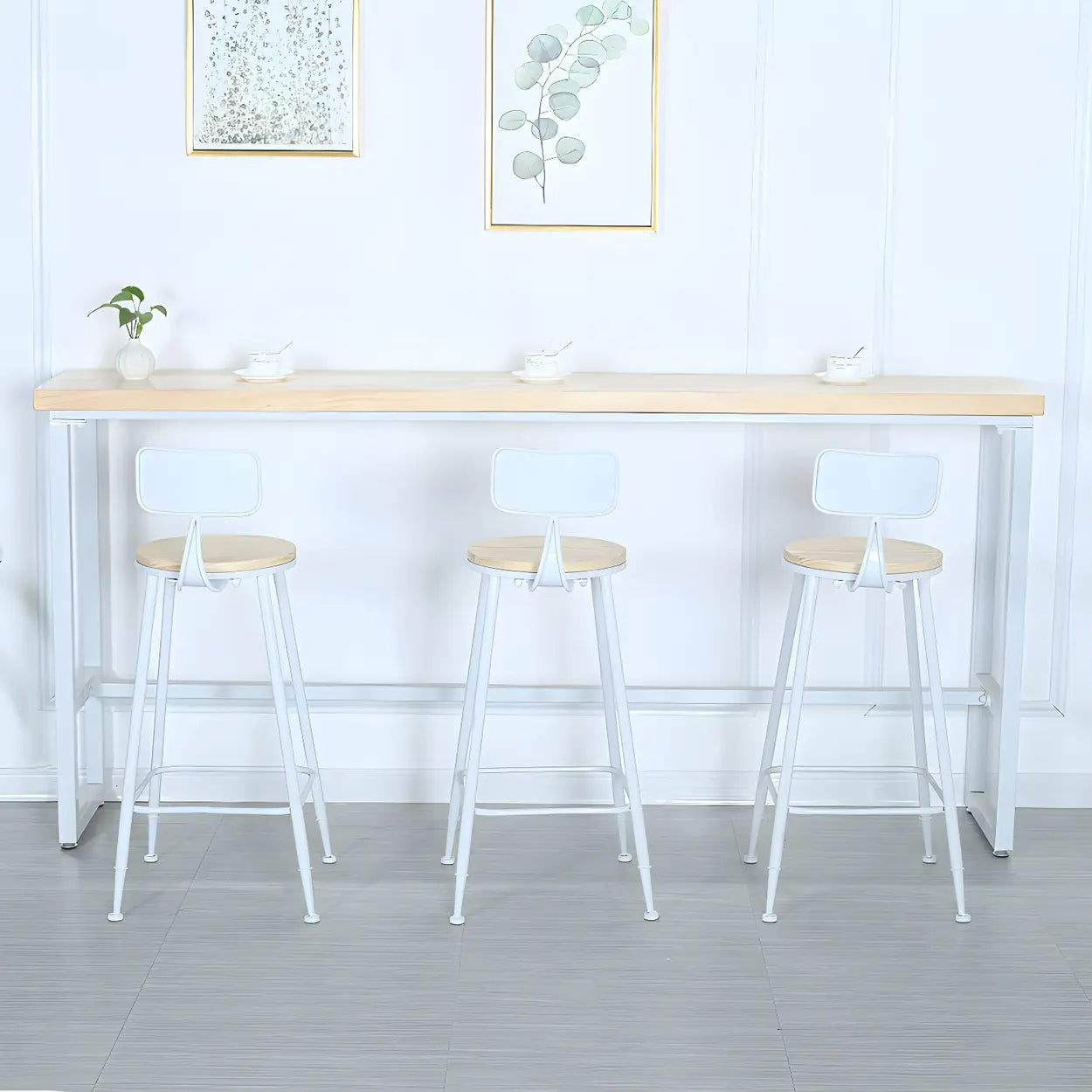 Natural Wood Long Bar Table with Footrest — Table Only