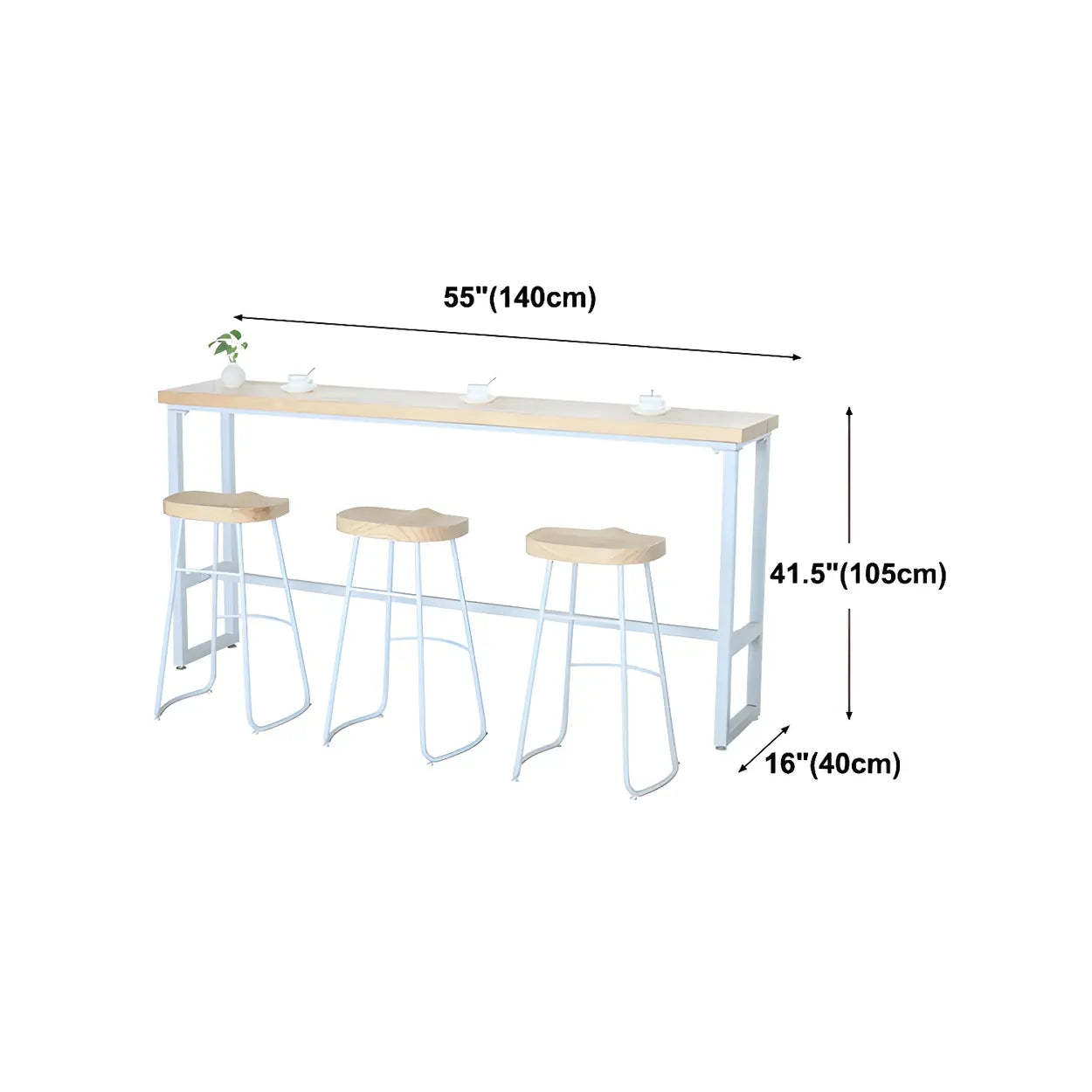 Natural Wood Long Bar Table with Footrest — Table Only
