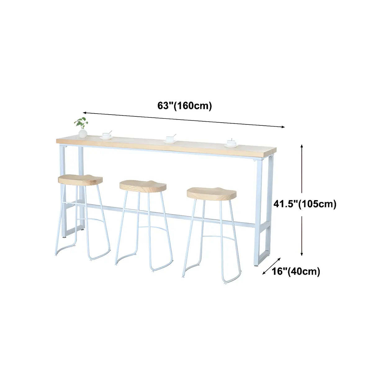 Natural Wood Long Bar Table with Footrest