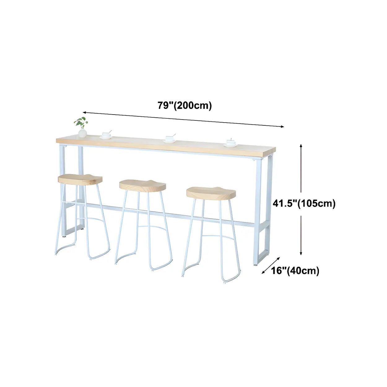 Natural Wood Long Bar Table with Footrest