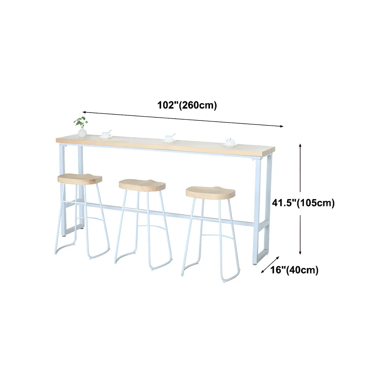 Natural Wood Long Bar Table with Footrest