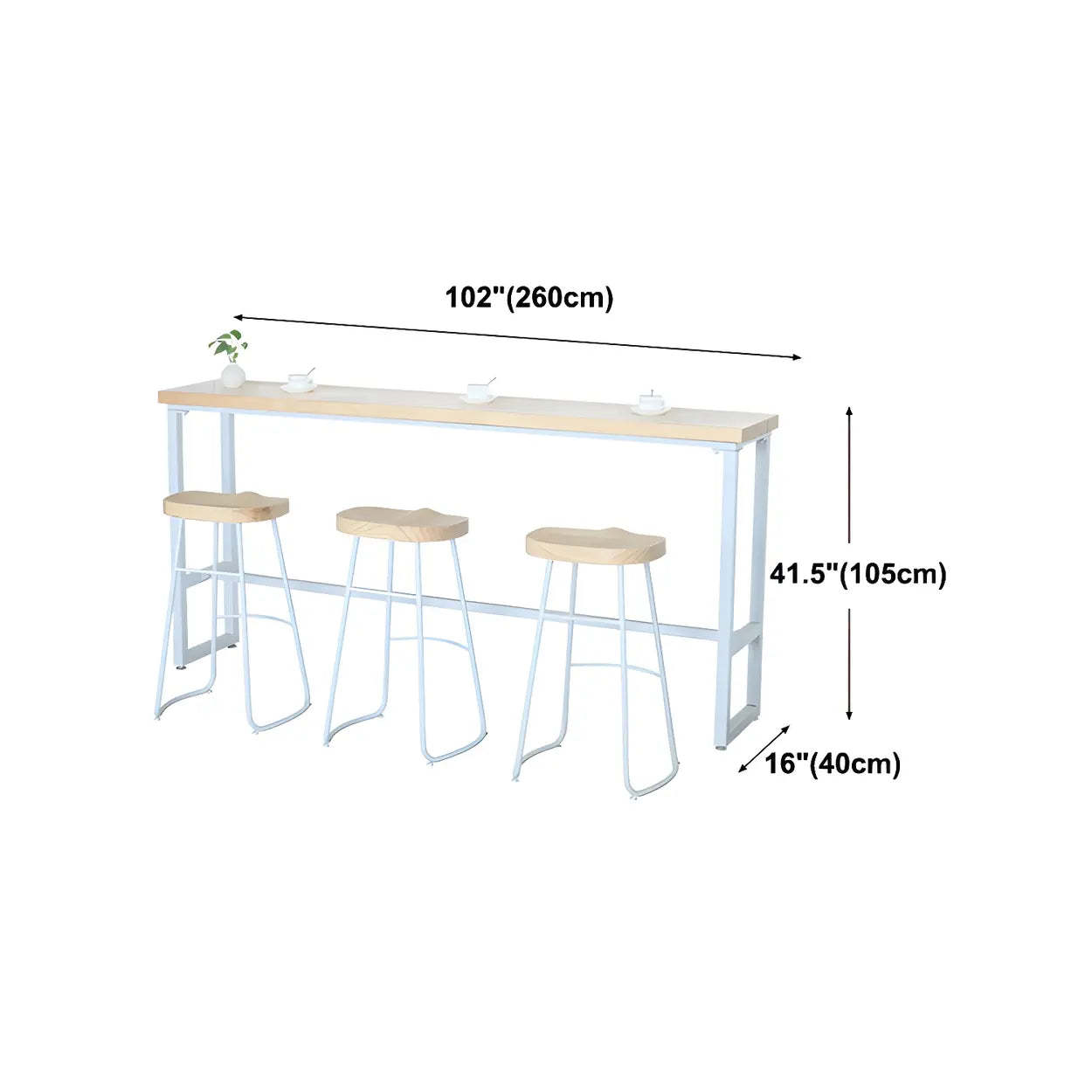 Natural Wood Long Bar Table with Footrest