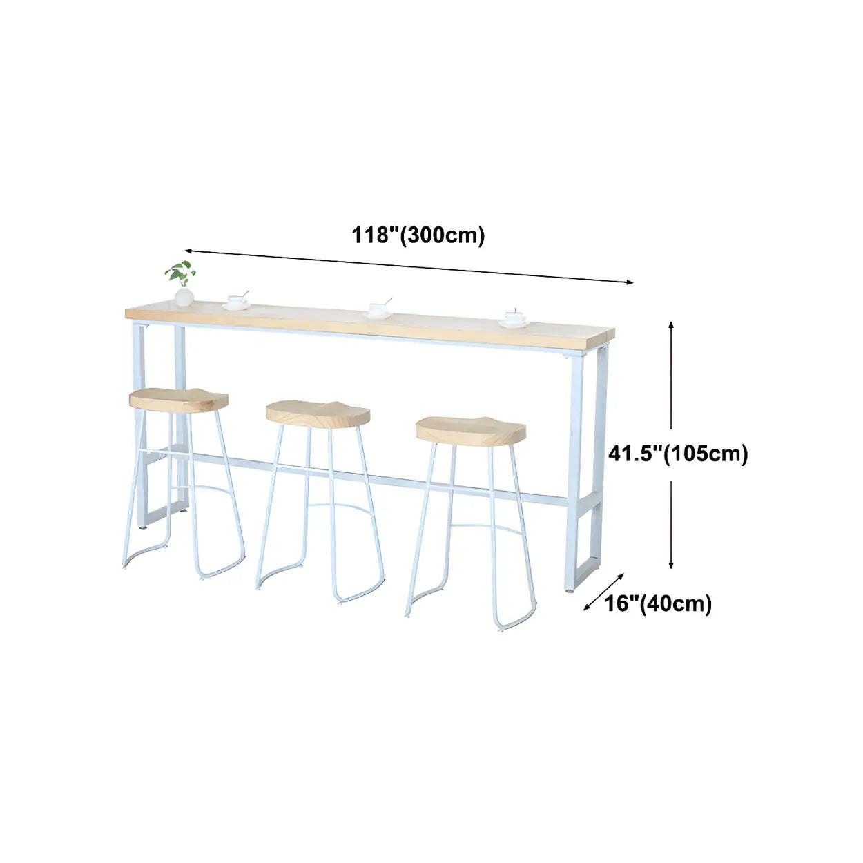 Natural Wood Long Bar Table with Footrest