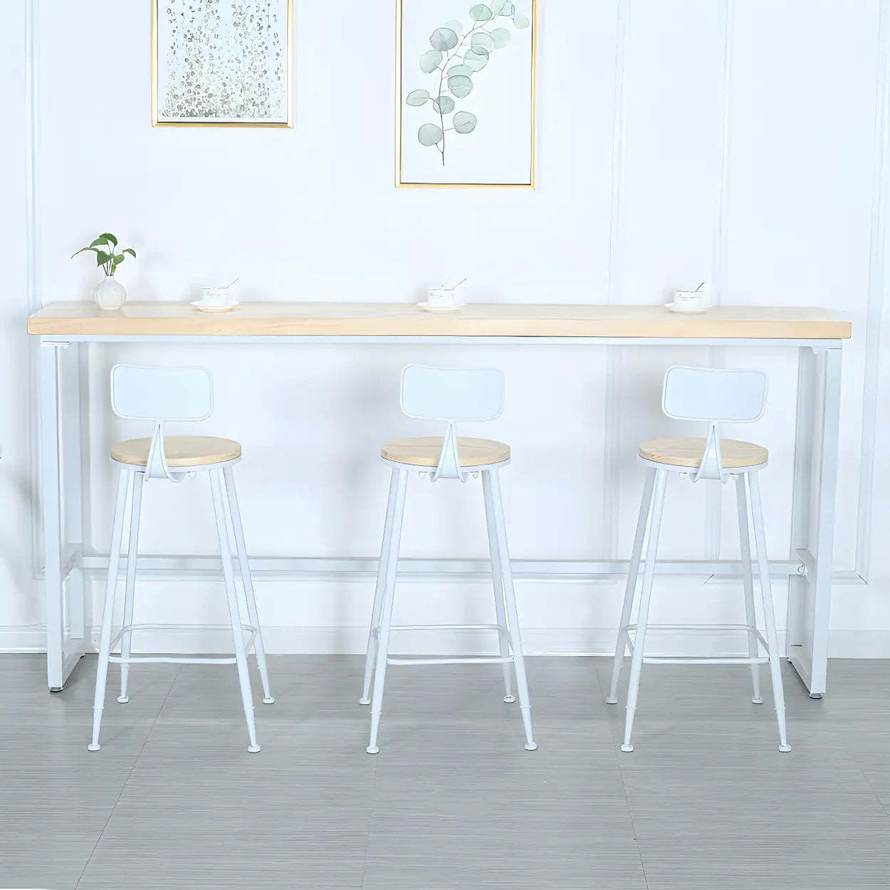 Natural Wood Long Bar Table with Footrest — Table Only
