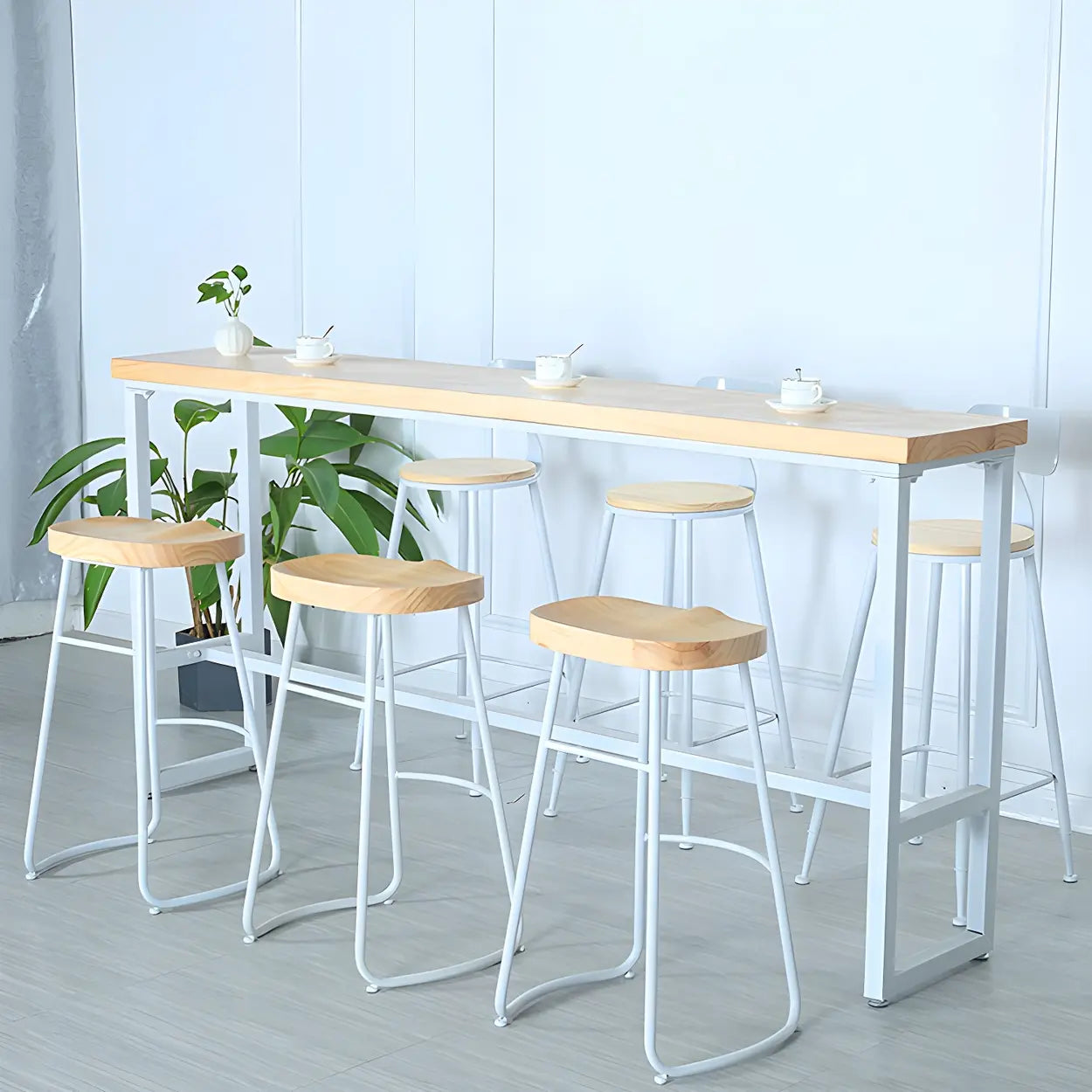 Natural Wood Long Bar Table with Footrest — Table Only