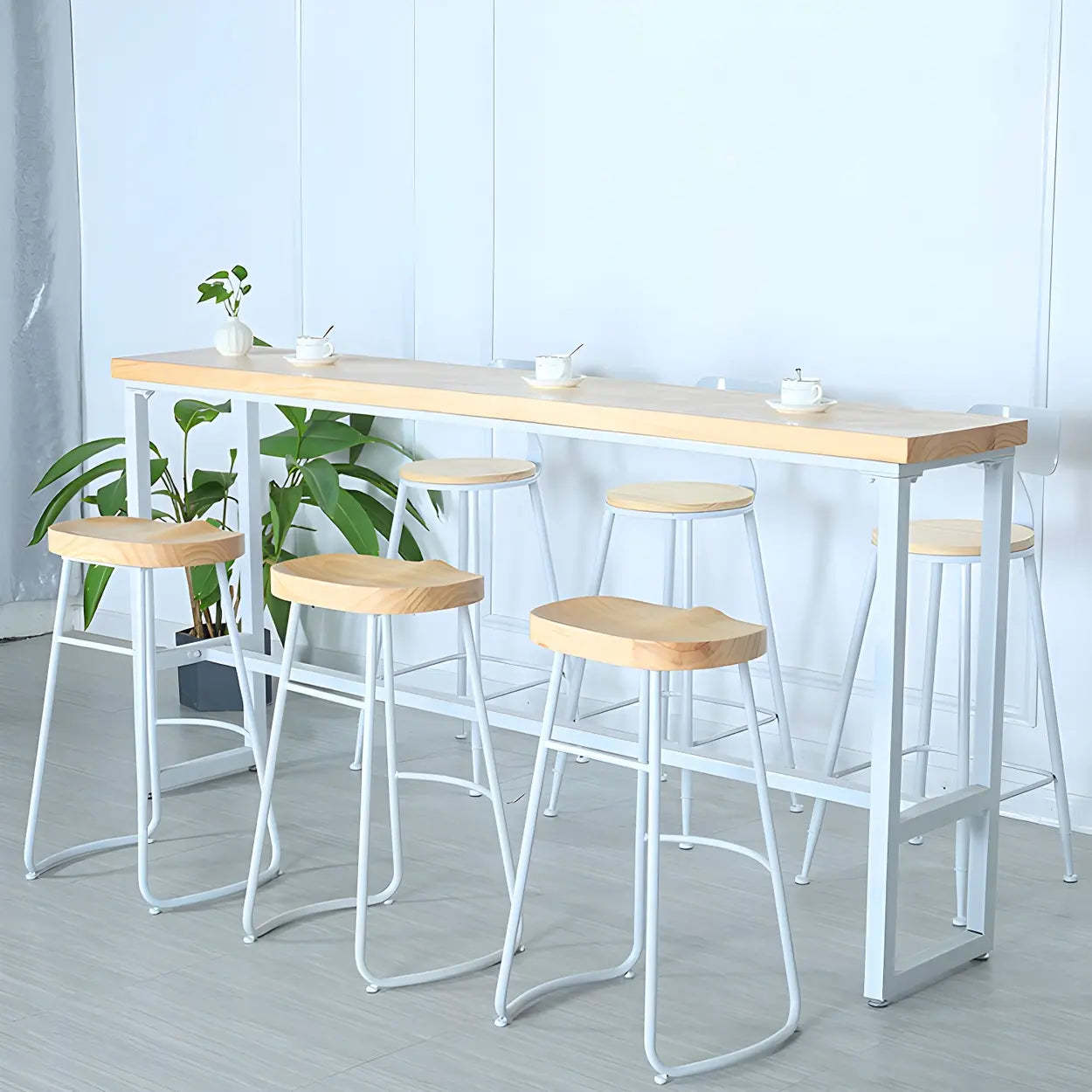 Natural Wood Long Bar Table with Footrest — Table Only