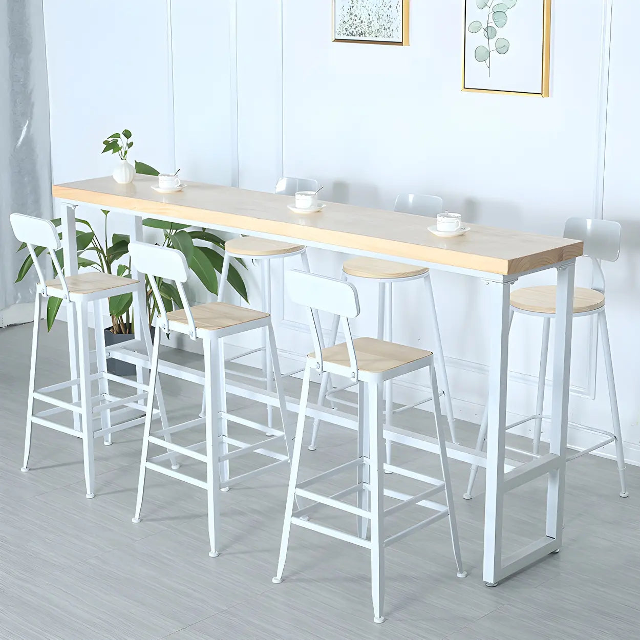 Natural Wood Long Bar Table with Footrest — Table Only