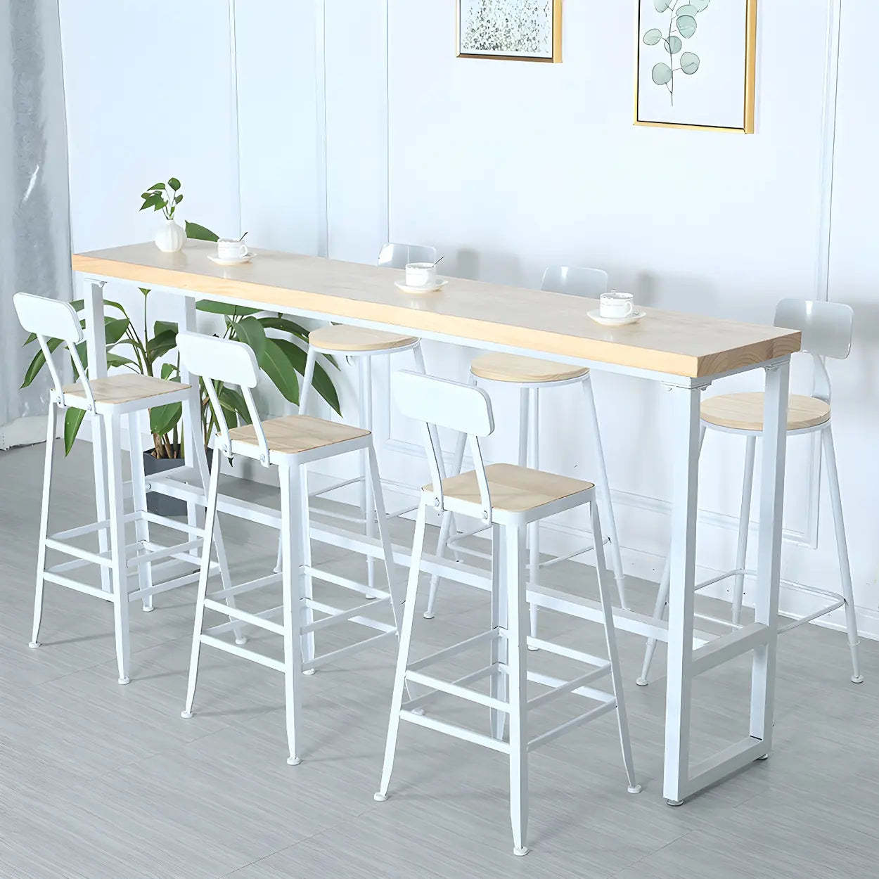 Natural Wood Long Bar Table with Footrest — Table Only