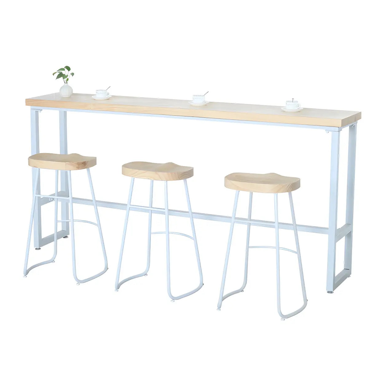 Natural Wood Long Bar Table with Footrest — Table Only