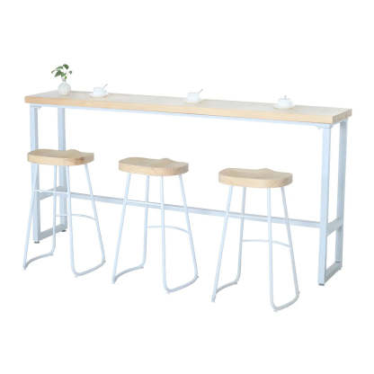 Natural Wood Long Bar Table with Footrest — Table Only