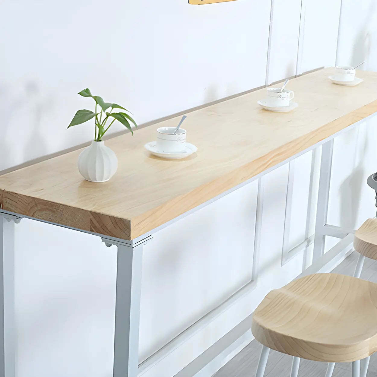 Natural Wood Long Bar Table with Footrest — Table Only