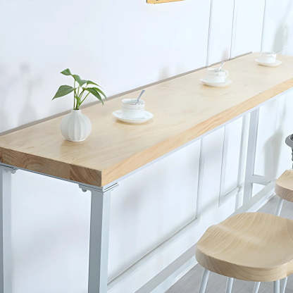 Natural Wood Long Bar Table with Footrest — Table Only