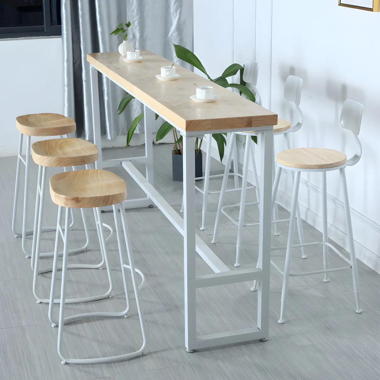 Natural Wood Long Bar Table with Footrest — Table Only