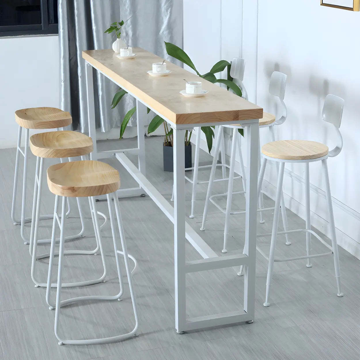 Natural Wood Long Bar Table with Footrest — Table Only