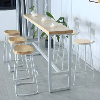Natural Wood Long Bar Table with Footrest — Table Only