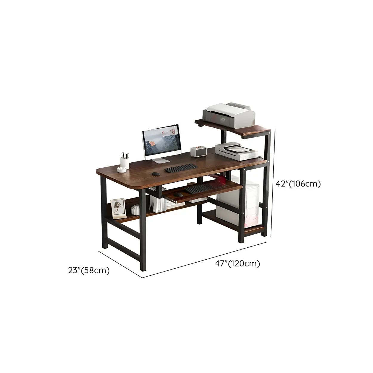 Natural Wood H-Shape Shelving Computer Desk