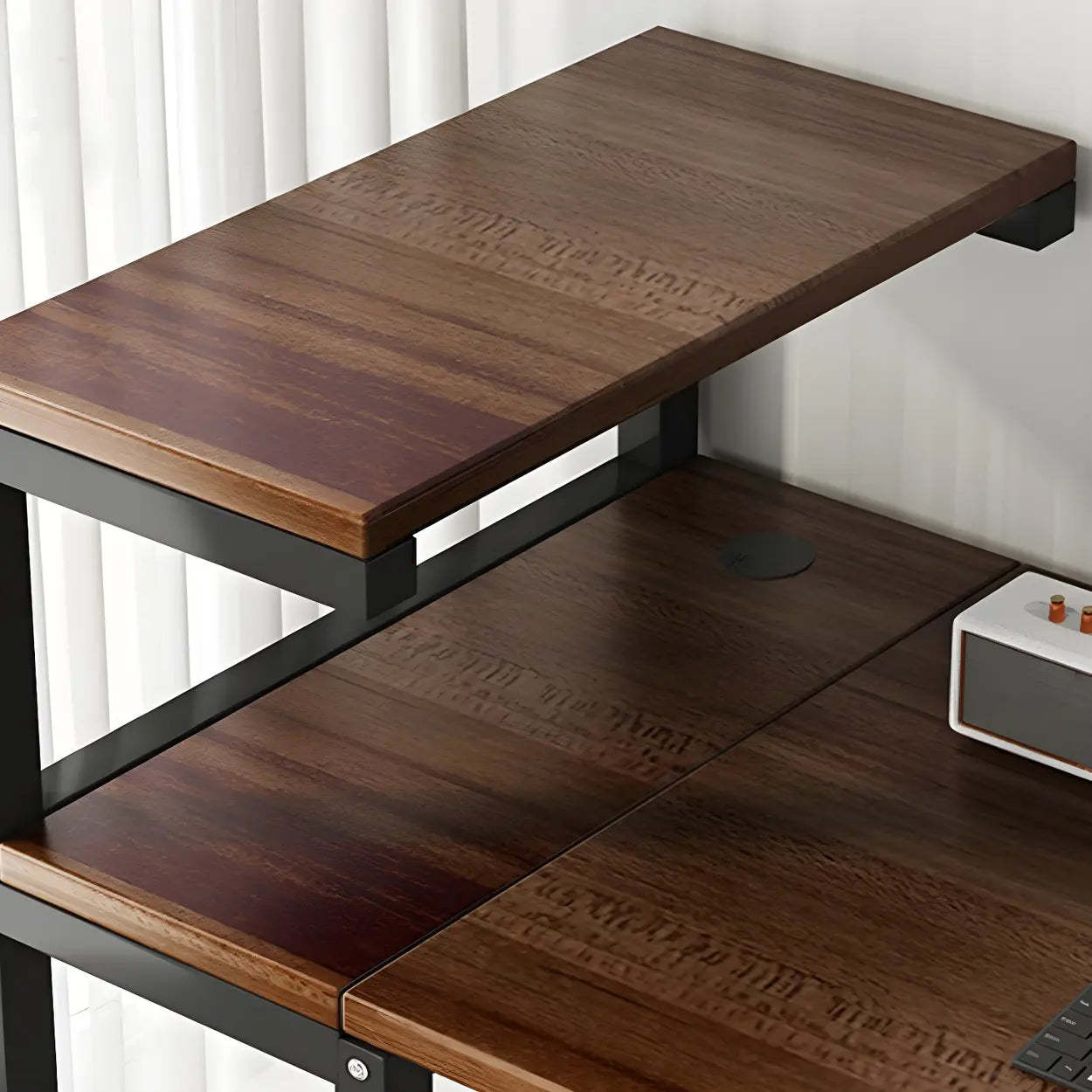 Natural Wood H-Shape Shelving Computer Desk