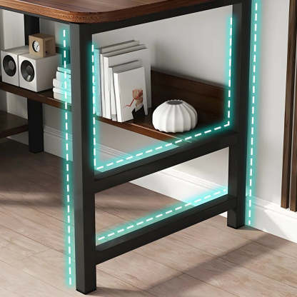 Natural Wood H-Shape Shelving Computer Desk