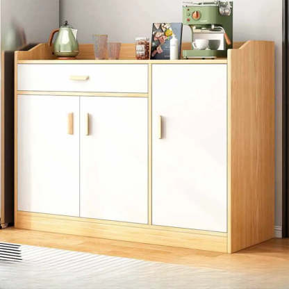 Natural Wood White Cabinet Shelf Open Sideboard — Grey
