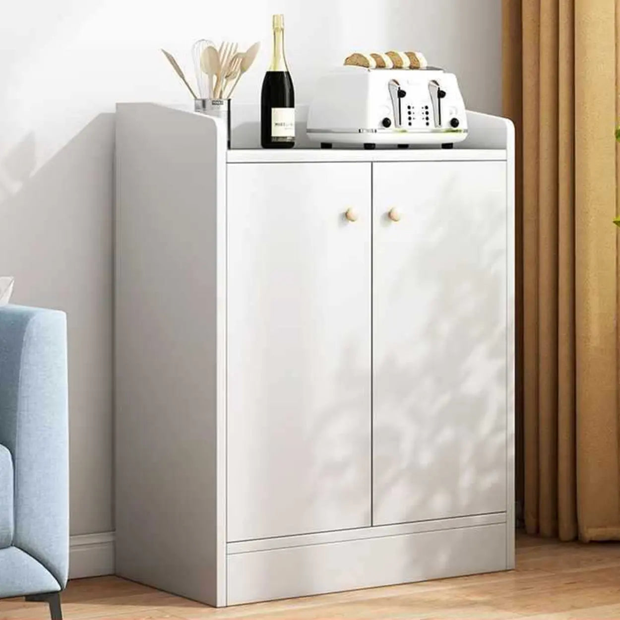 Natural Wood White Cabinet Shelf Open Sideboard — Grey