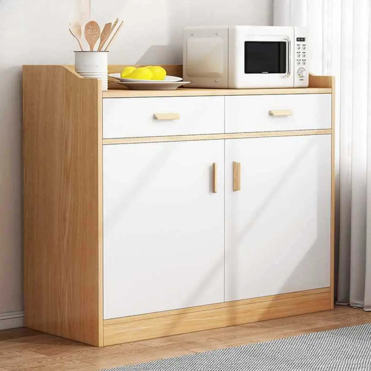 Lighom nordic sideboard open white buffets & sideboards in wood — 31.5"L x 14"W x 31.5"H / Natural & White