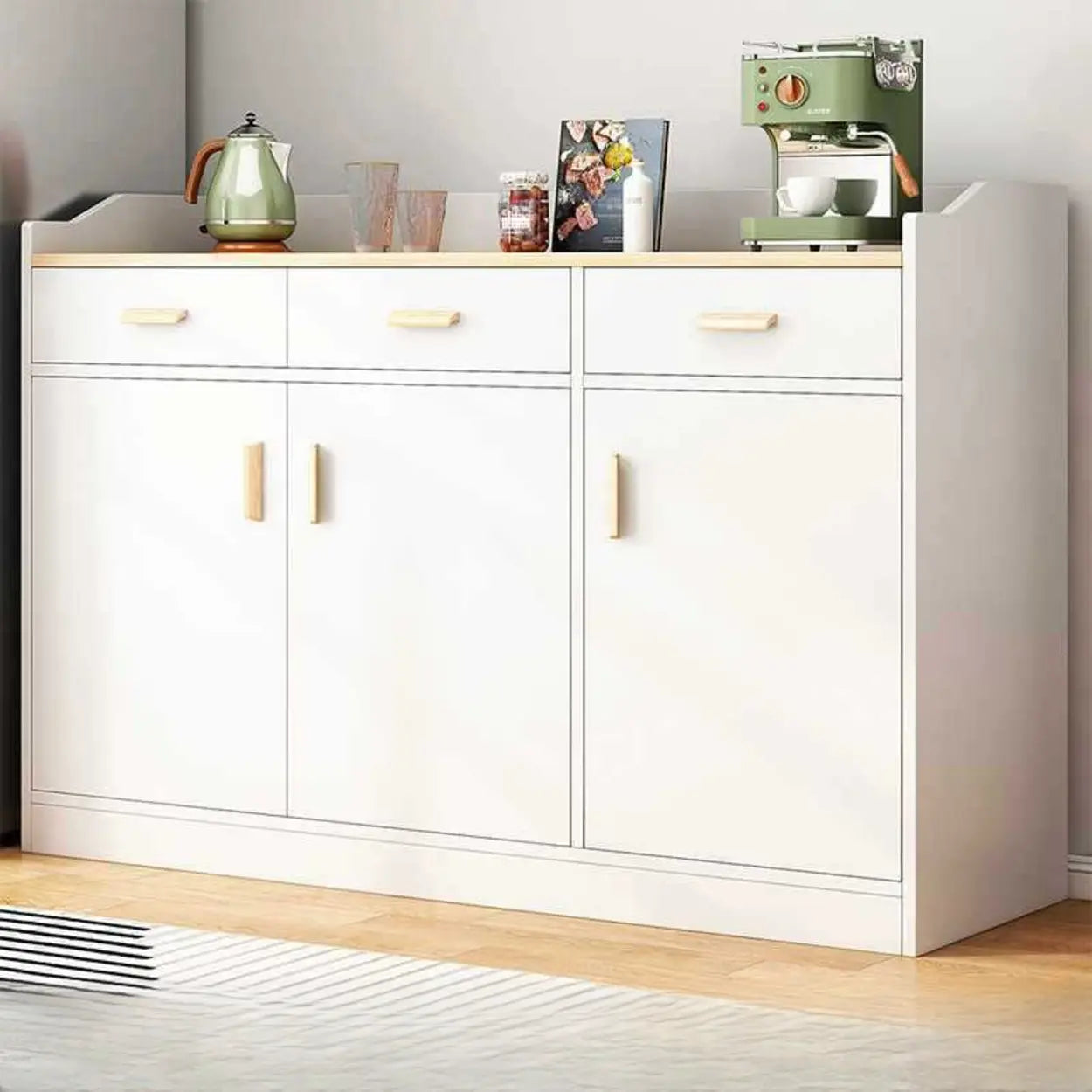 Natural Wood White Cabinet Shelf Open Sideboard — Natural