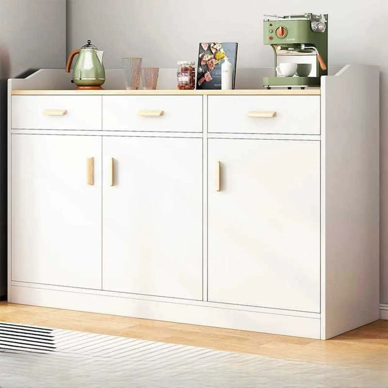 Natural Wood White Cabinet Shelf Open Sideboard — Natural