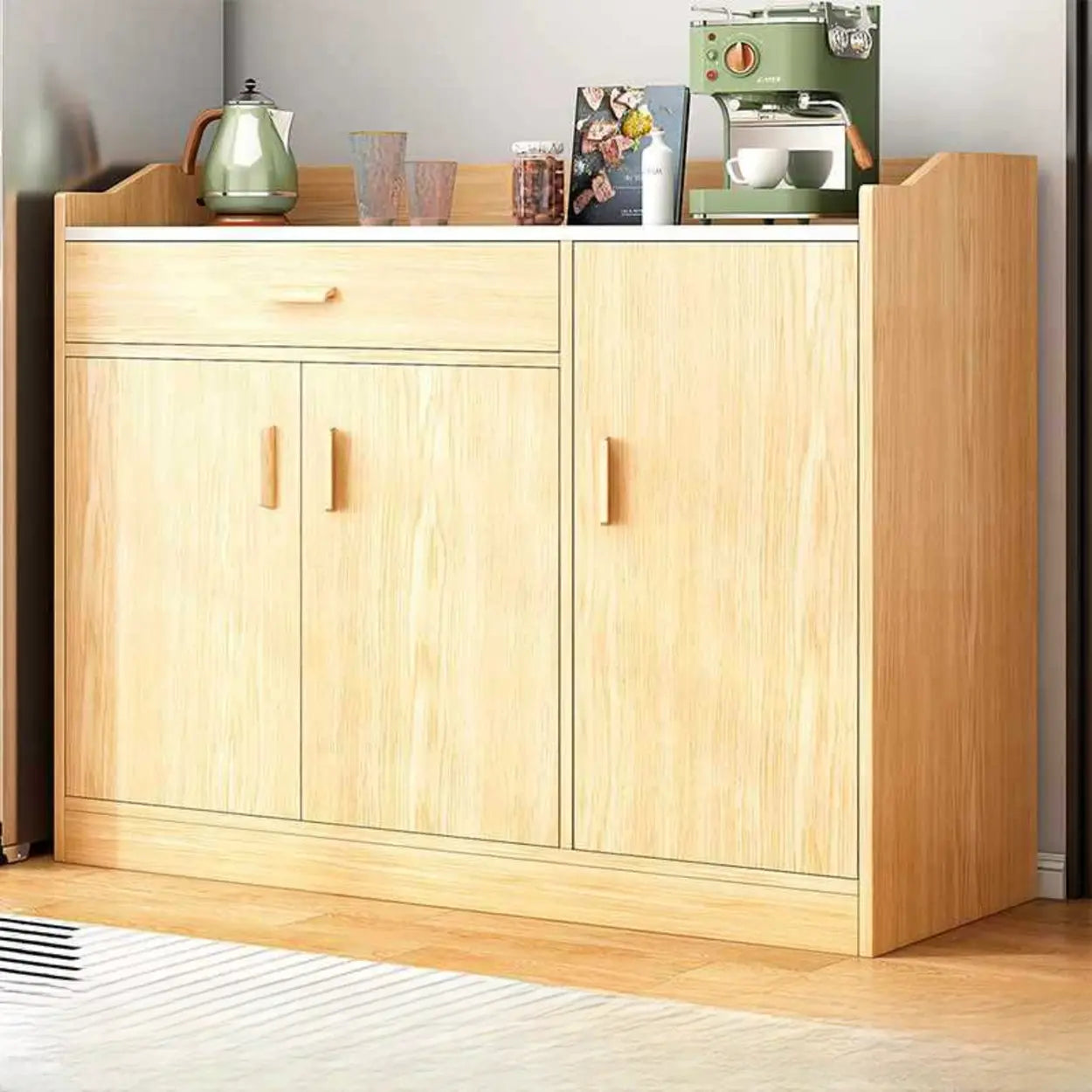 Natural Wood White Cabinet Shelf Open Sideboard — Natural/ White
