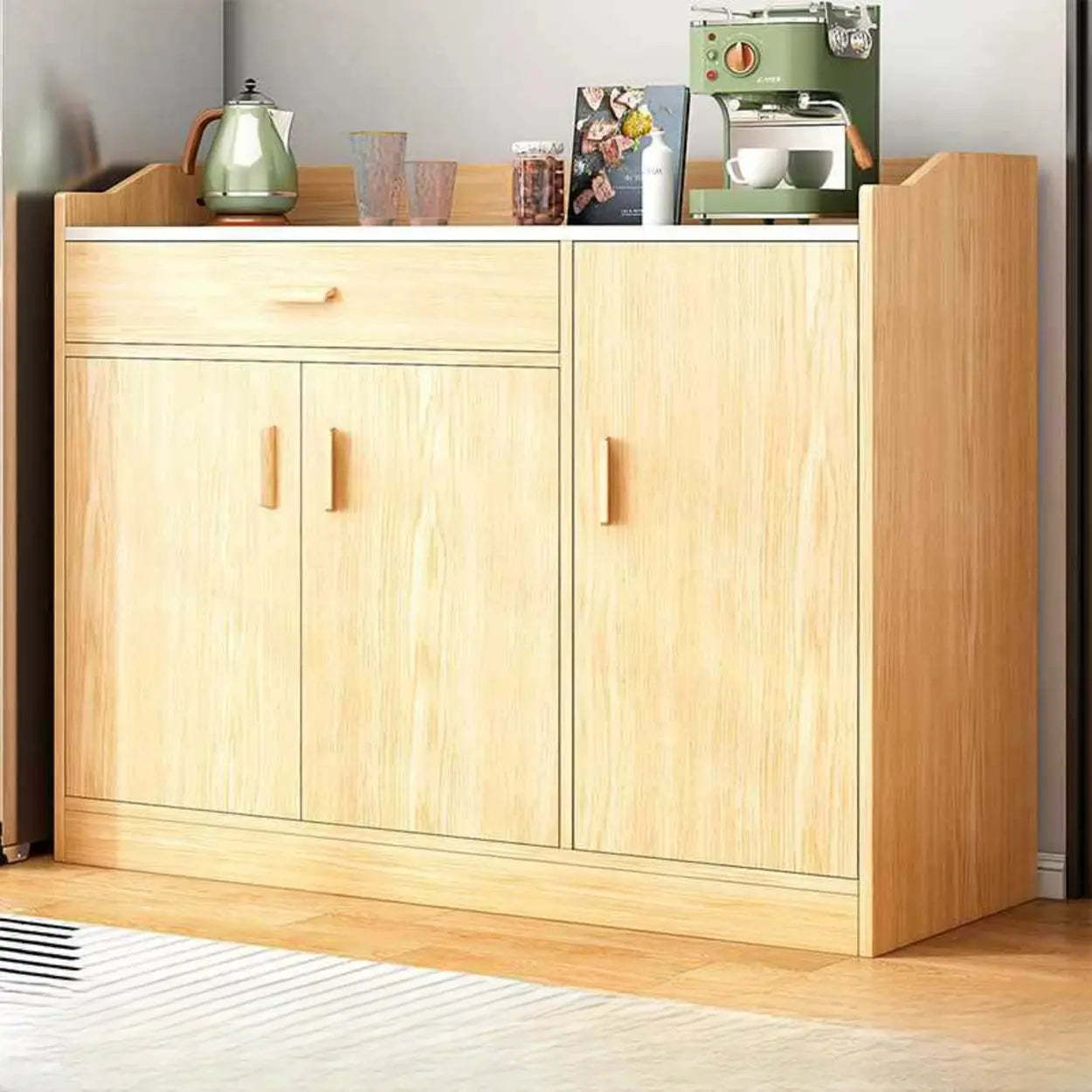 Natural Wood White Cabinet Shelf Open Sideboard — Natural/ White
