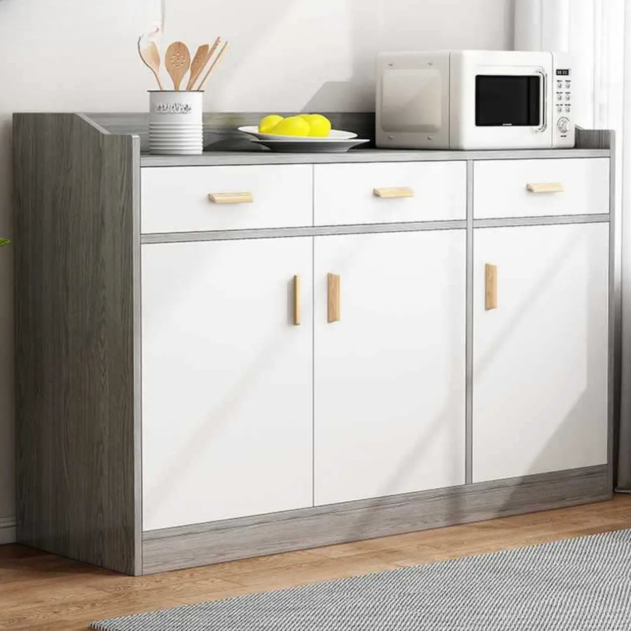 Natural Wood White Cabinet Shelf Open Sideboard — Natural