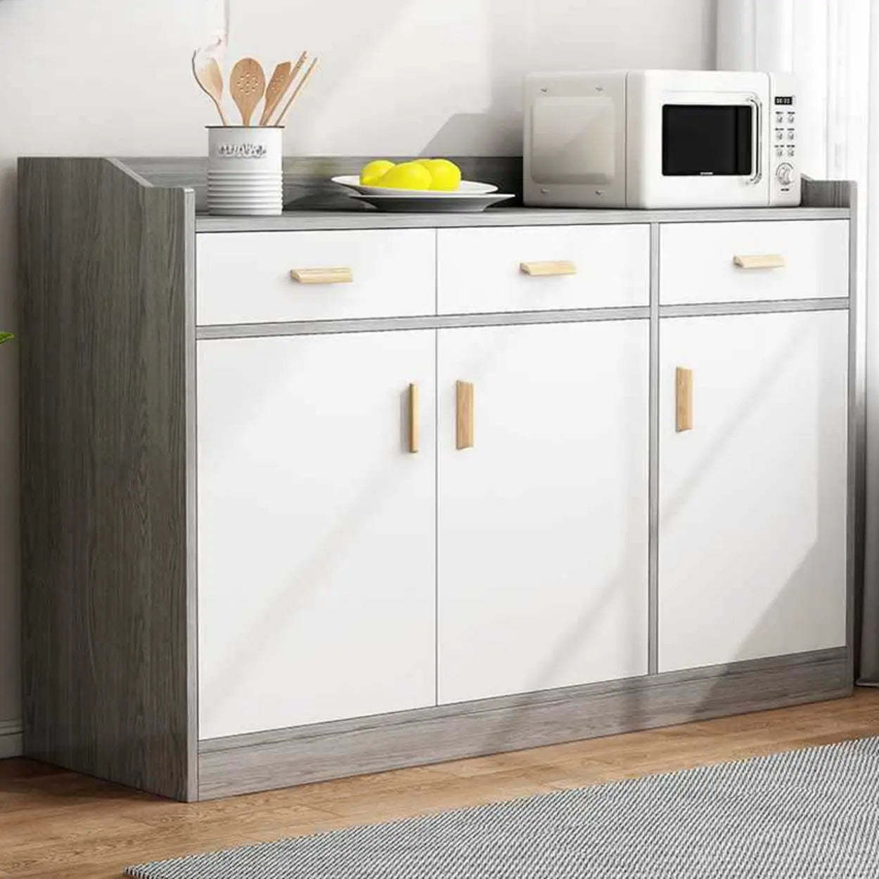 Natural Wood White Cabinet Shelf Open Sideboard — Natural