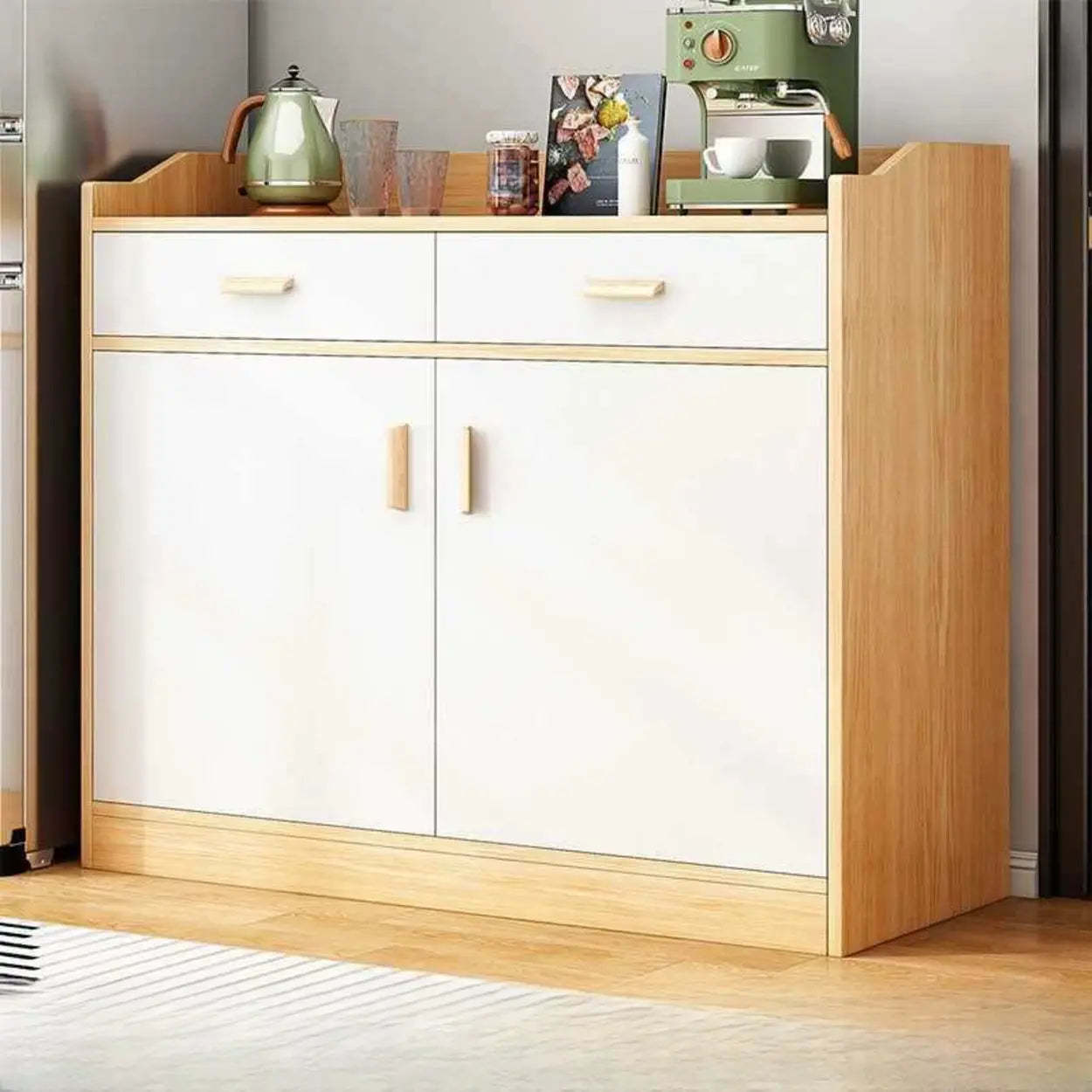 Natural Wood White Cabinet Shelf Open Sideboard — Grey