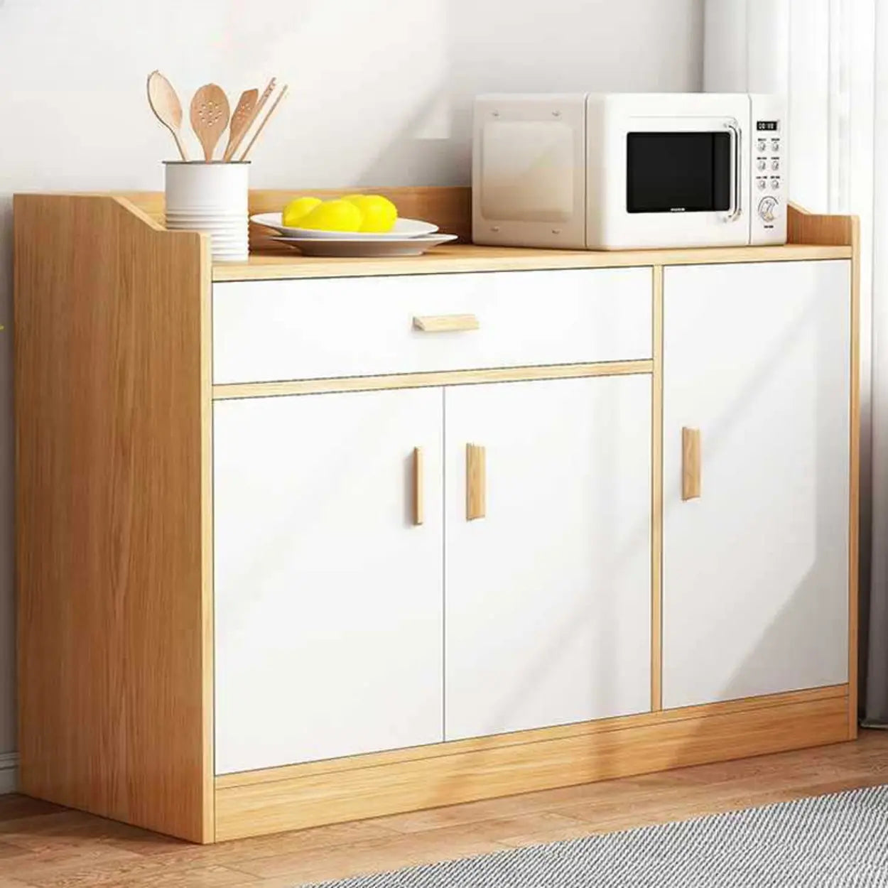 Natural Wood White Cabinet Shelf Open Sideboard