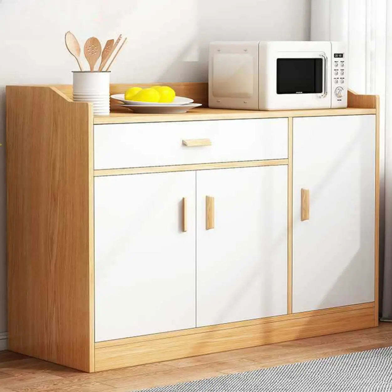Natural Wood White Cabinet Shelf Open Sideboard