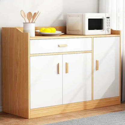 Natural Wood White Cabinet Shelf Open Sideboard