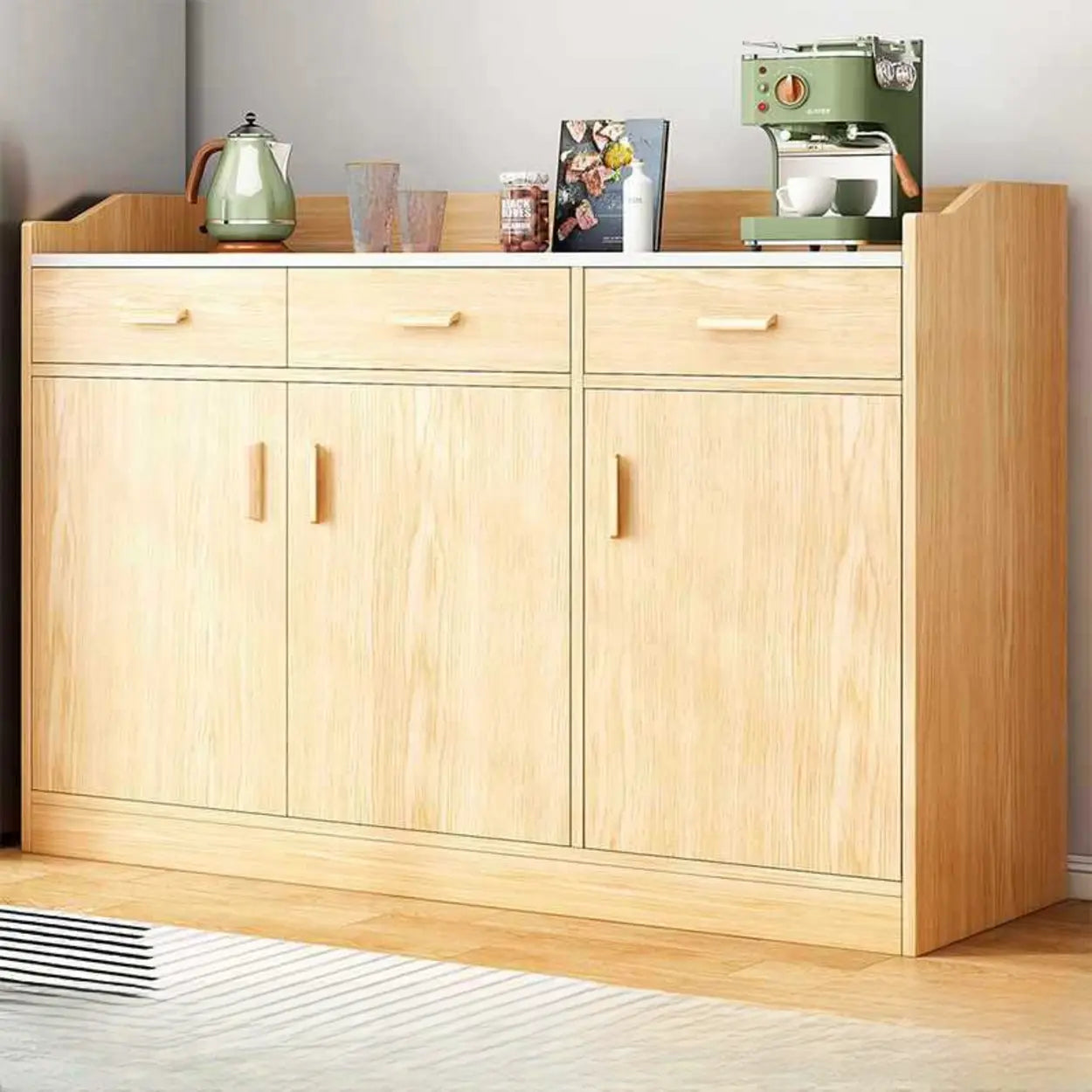 Natural Wood White Cabinet Shelf Open Sideboard — White