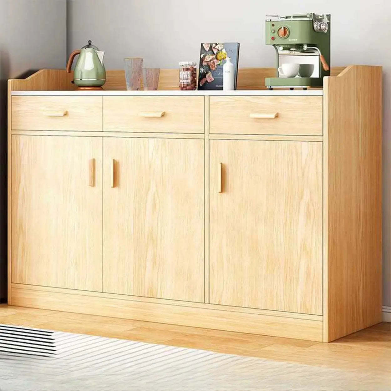 Natural Wood White Cabinet Shelf Open Sideboard — White