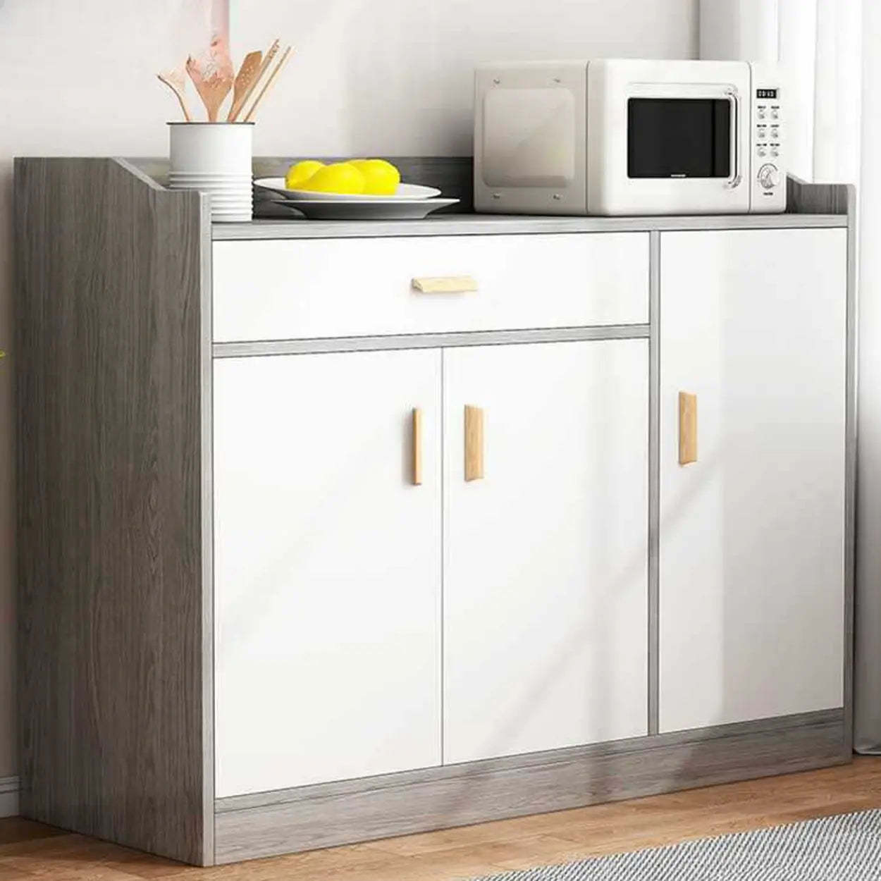 Natural Wood White Cabinet Shelf Open Sideboard