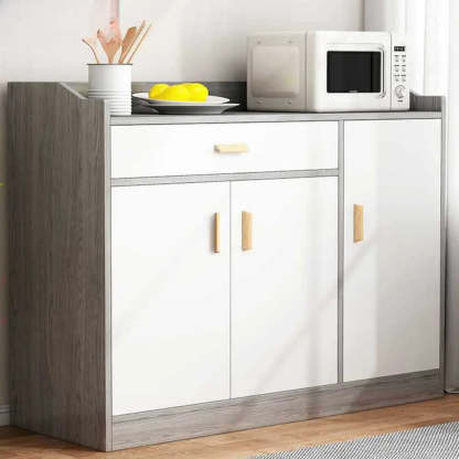 Natural Wood White Cabinet Shelf Open Sideboard