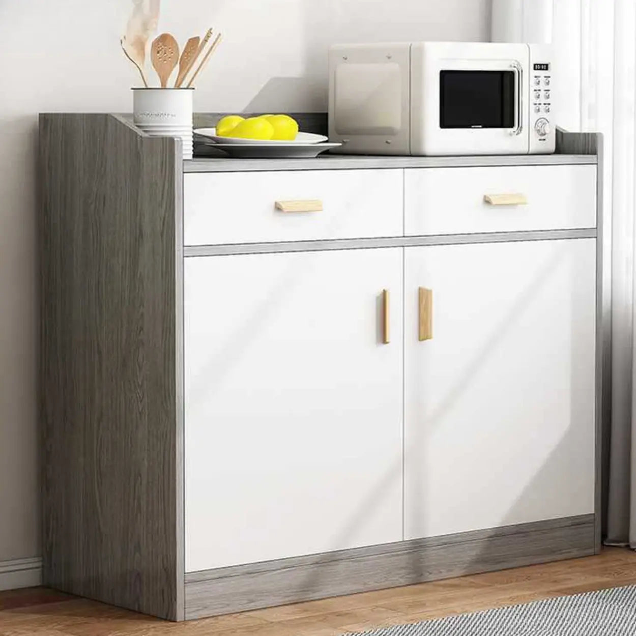 Natural Wood White Cabinet Shelf Open Sideboard