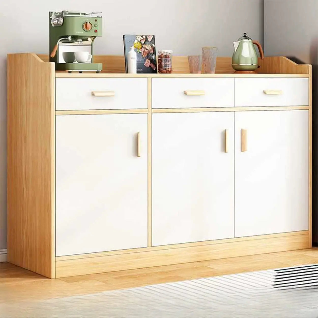 Natural Wood White Cabinet Shelf Open Sideboard
