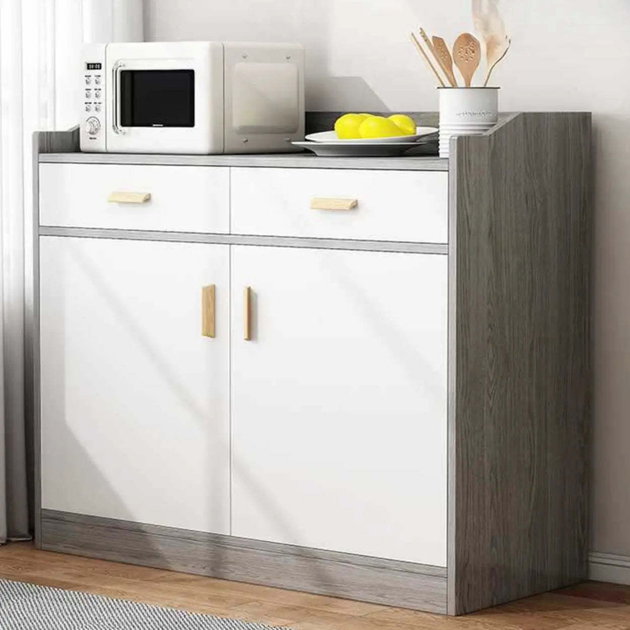 Natural Wood White Cabinet Shelf Open Sideboard