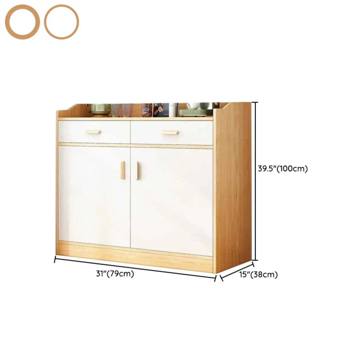 Natural Wood White Cabinet Shelf Open Sideboard