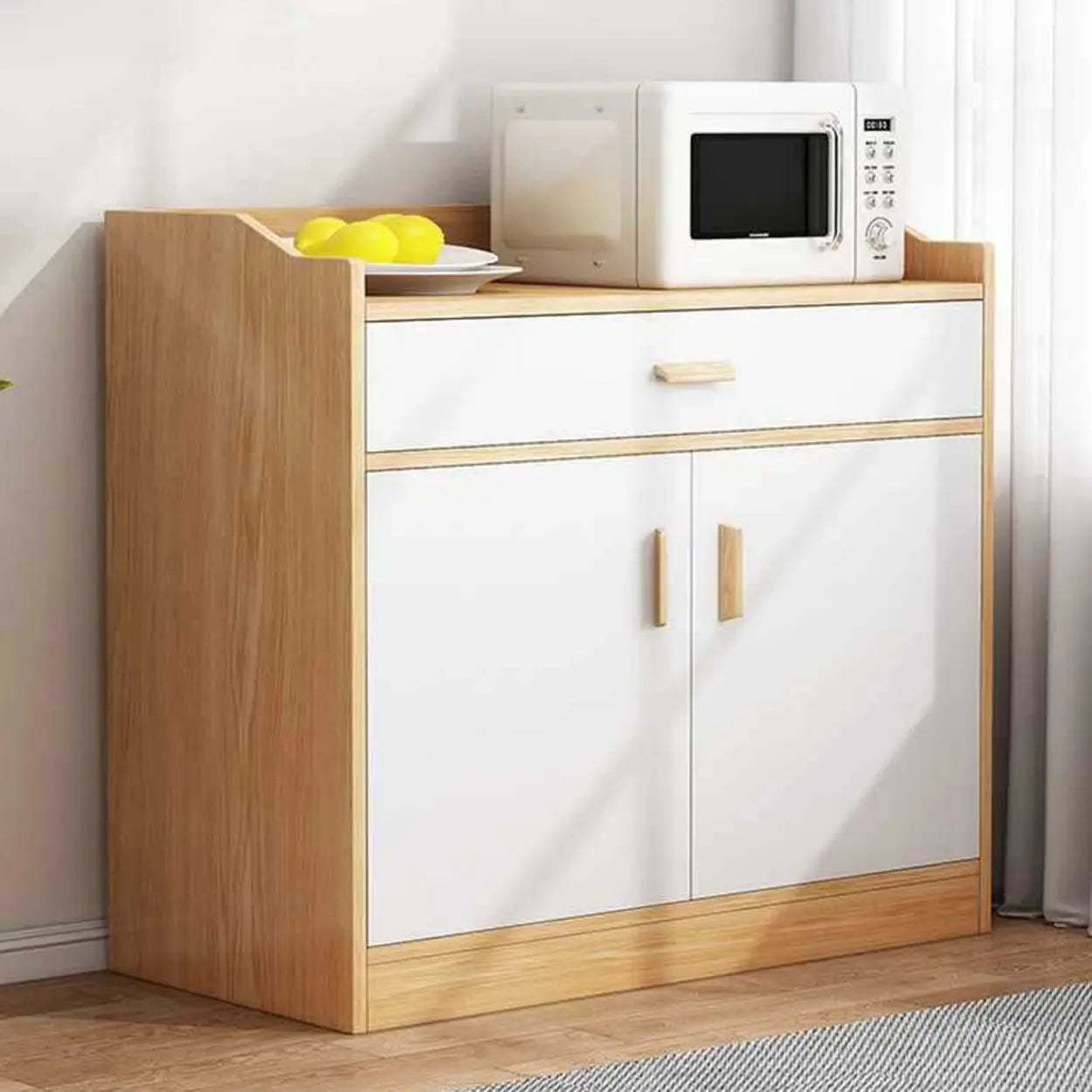 Natural Wood White Cabinet Shelf Open Sideboard — Natural/ White