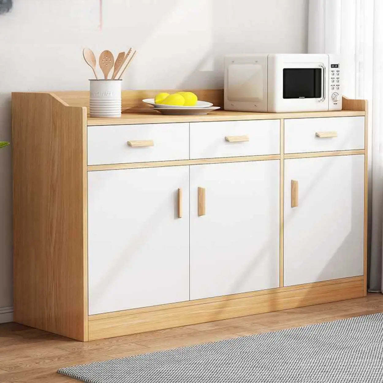 Natural Wood White Cabinet Shelf Open Sideboard — Grey