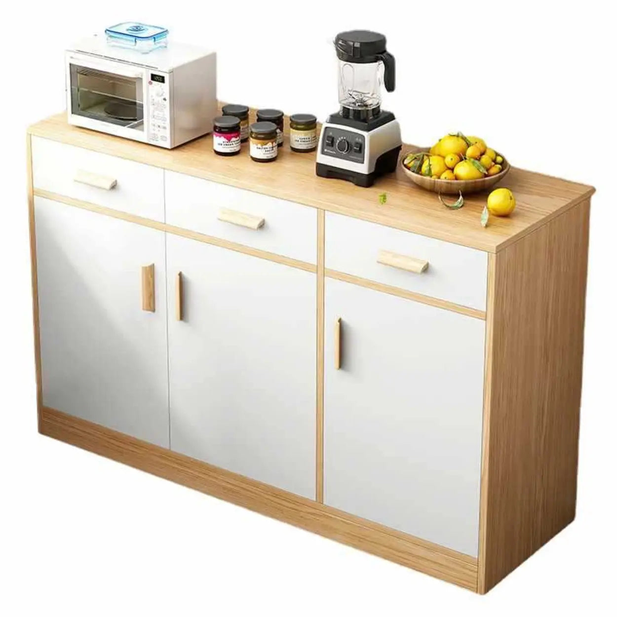 Natural Wood White Cabinet Shelf Open Sideboard — White/ Wood