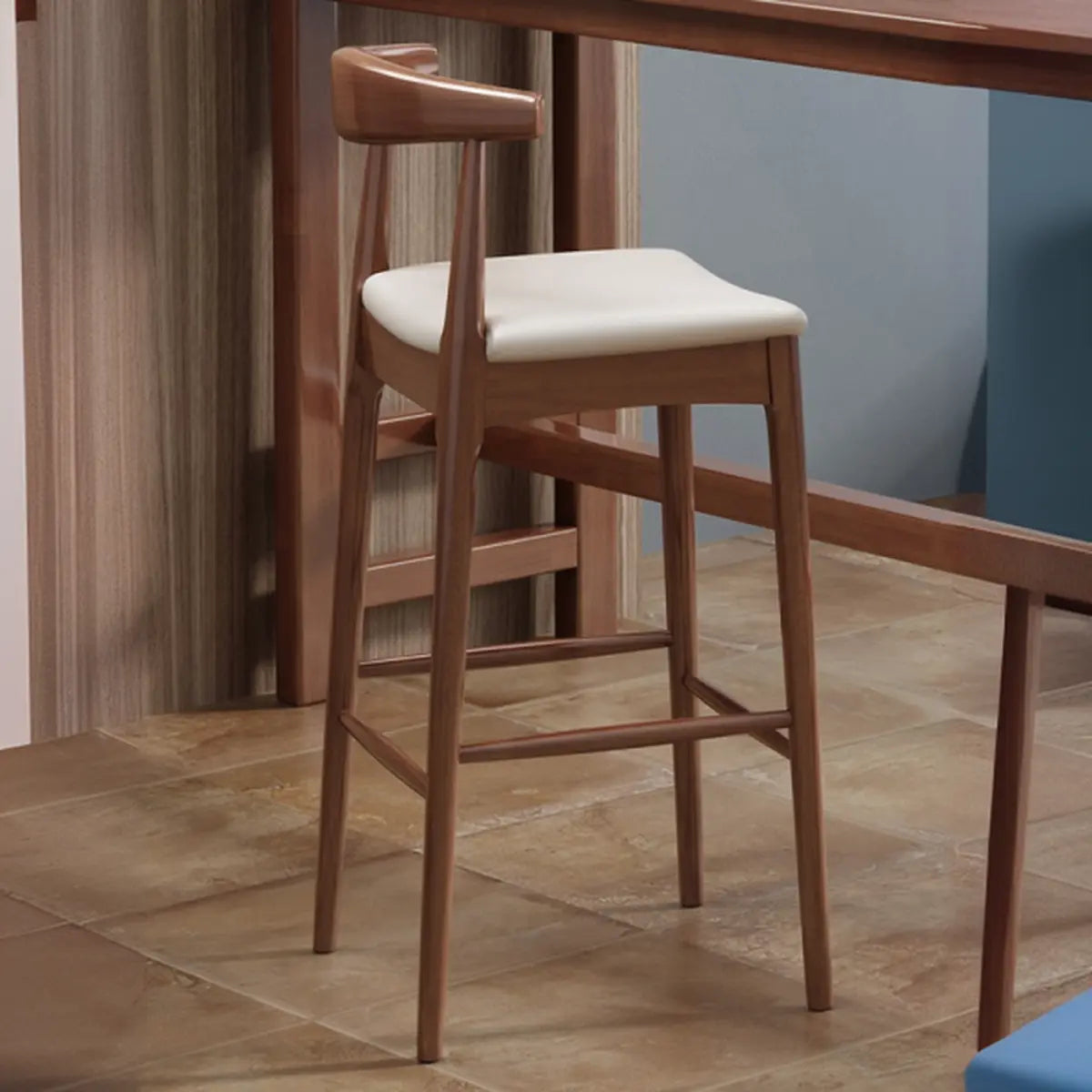Natural Wood Counter Leather Armless Bar Stool