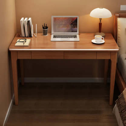 Natural Wood Butcher Block Writing Desk with Drawers — White / Table Only